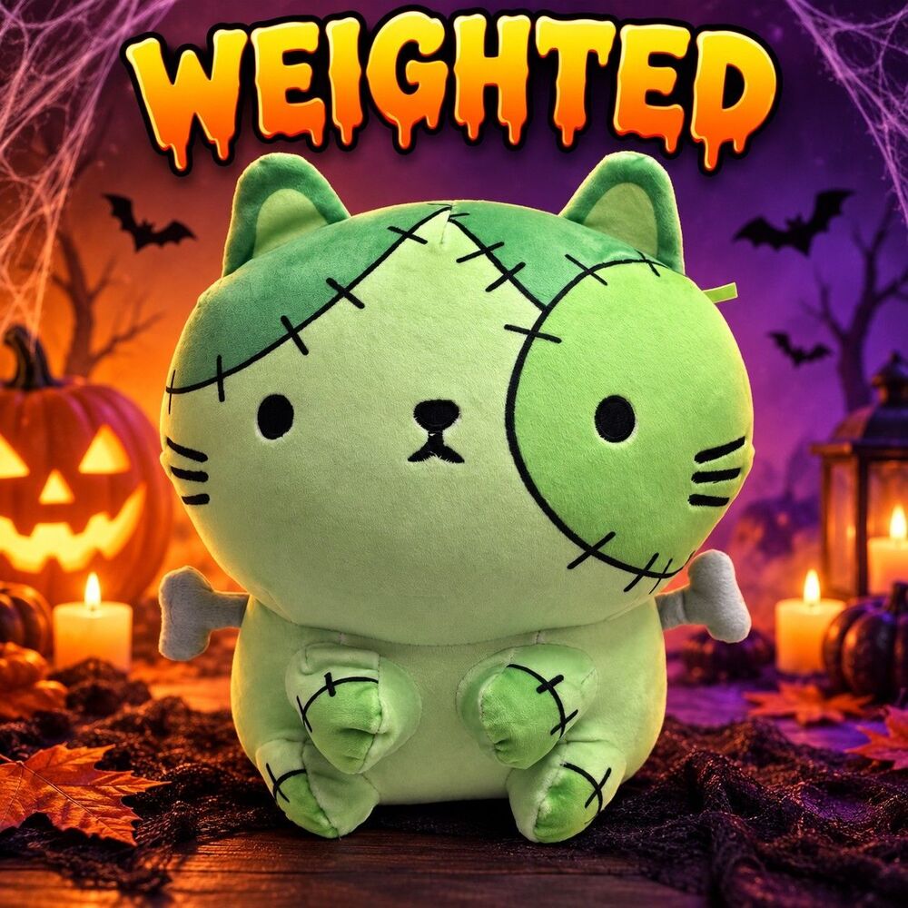 Mimicoco Weighted Frankenstein Cat Plush Green Spooky Goth Halloween 11" 2.5 lb
